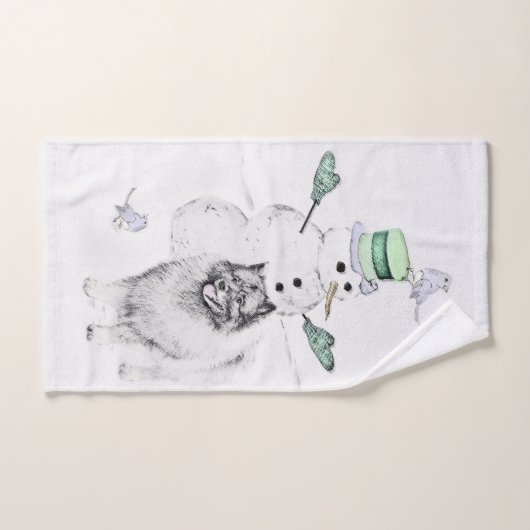 Keeshond Kerstmis Snowman Painting Dog Art Bad Handdoek (Handdoek)