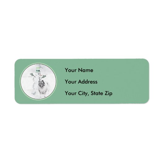 Keeshond Kerstmis Snowman Painting Dog Art Etiket (Voorkant)