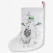 Keeshond Kerstmis Snowman Painting Dog Art Kleine Kerstsok (Achterkant)