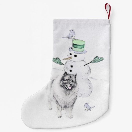 Keeshond Kerstmis Snowman Painting Dog Art Kleine Kerstsok (Achterkant)
