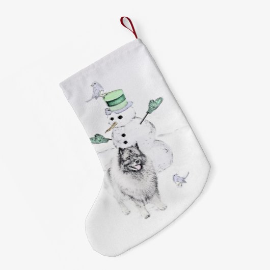 Keeshond Kerstmis Snowman Painting Dog Art Kleine Kerstsok (Achterkant (Hangend))