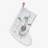 Keeshond Kerstmis Snowman Painting Dog Art Kleine Kerstsok (Voorkant (Hangend))