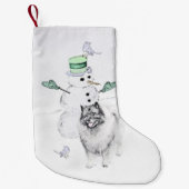 Keeshond Kerstmis Snowman Painting Dog Art Kleine Kerstsok (Voorkant)