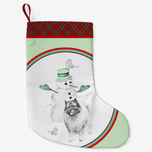 Keeshond Kerstmis Snowman Painting Dog Art Kleine Kerstsok