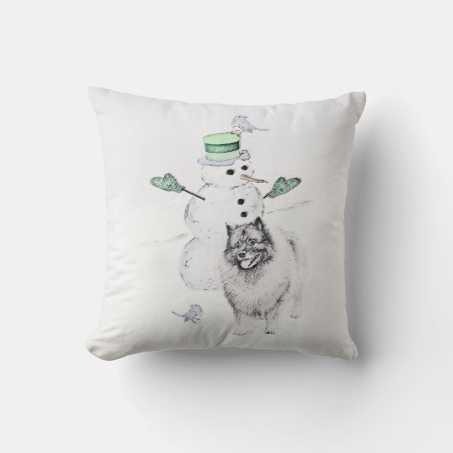 Keeshond Kerstmis Snowman Painting Dog Art Kussen (Voorkant)