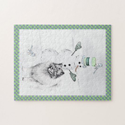 Keeshond Kerstmis Snowman Painting Dog Art Legpuzzel (Horizontaal)