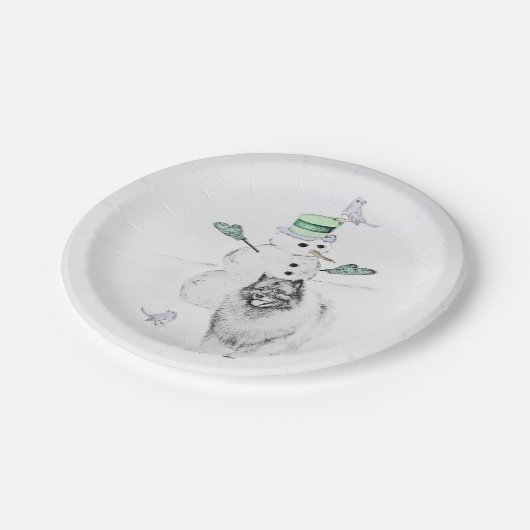 Keeshond Kerstmis Snowman Painting Dog Art Papieren Bordje (Gekanteld)