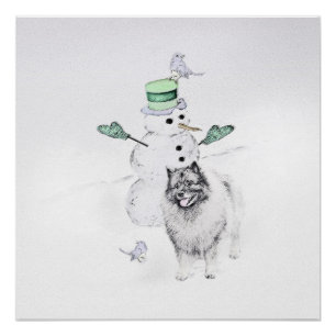 Keeshond Kerstmis Snowman Painting Dog Art Perfect Poster