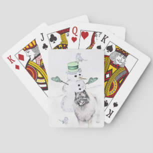 Keeshond Kerstmis Snowman Painting Dog Art Pokerkaarten