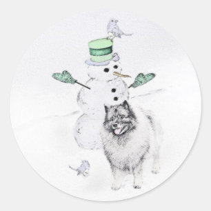 Keeshond Kerstmis Snowman Painting Dog Art Ronde Sticker
