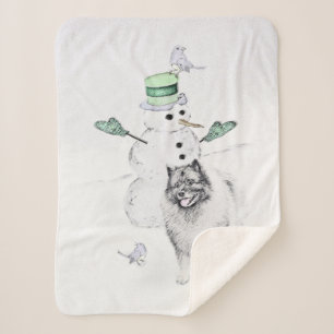 Keeshond Kerstmis Snowman Painting Dog Art Sherpa Deken