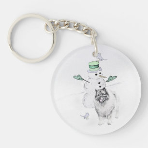Keeshond Kerstmis Snowman Painting Dog Art Sleutelhanger