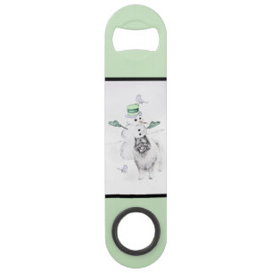 Keeshond Kerstmis Snowman Painting Dog Art Speed Flessenopener