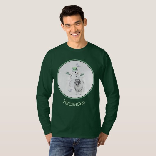 Keeshond Kerstmis Snowman Painting Dog Art T-shirt (Voorkant volledig)