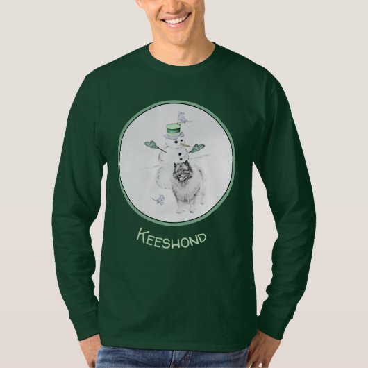 Keeshond Kerstmis Snowman Painting Dog Art T-shirt (Voorkant)