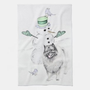 Keeshond Kerstmis Snowman Painting Dog Art Theedoek