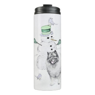 Keeshond Kerstmis Snowman Painting Dog Art Thermosbeker