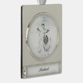 Keeshond Kerstmis Snowman Painting Dog Art Verzilverd Banner Ornament (Rechts)