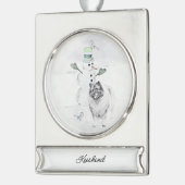 Keeshond Kerstmis Snowman Painting Dog Art Verzilverd Banner Ornament (Links)