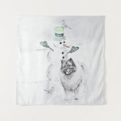 Keeshond Kerstmis Snowman Painting Dog Art Wandkleed (Voorkant (horizontaal))