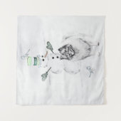 Keeshond Kerstmis Snowman Painting Dog Art Wandkleed (Voorkant)