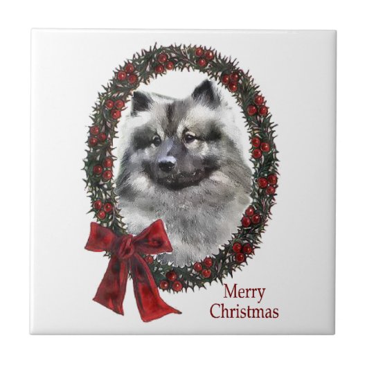 Keeshond Kerstmis Tegeltje (Voorkant)