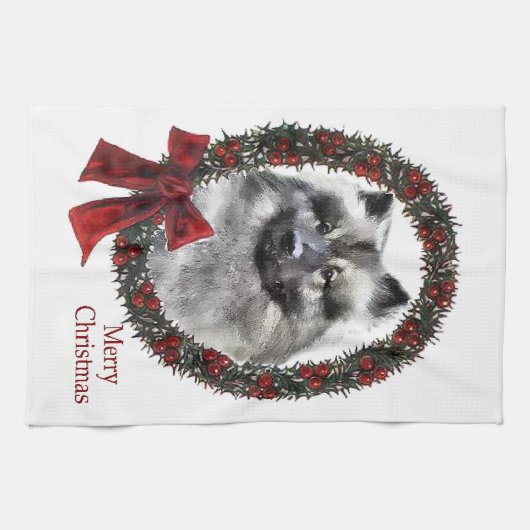 Keeshond Kerstmis Theedoek (Horizontaal)