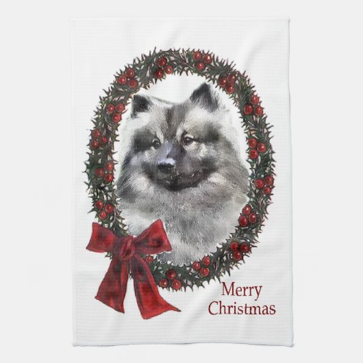Keeshond Kerstmis Theedoek (Verticaal)