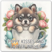 Keeshond Kisses Paaswensen - Pasen Sticker (Voorkant)
