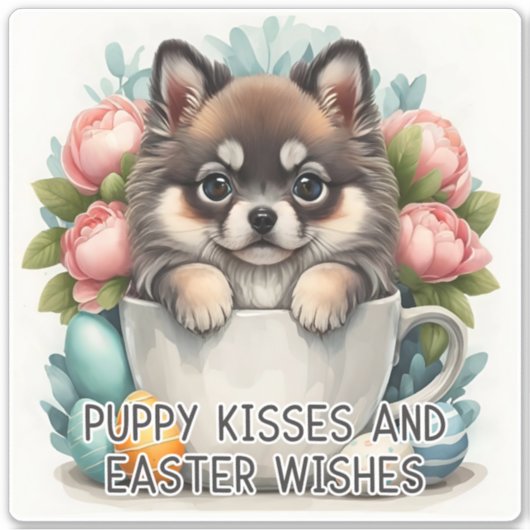 Keeshond Kisses Paaswensen - Pasen Sticker (Voorkant)