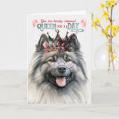 Keeshond Koningin Dag Grappige Verjaardag Kaart (Gele Bloem)