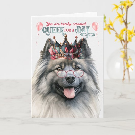Keeshond Koningin Dag Grappige Verjaardag Kaart (Gele Bloem)