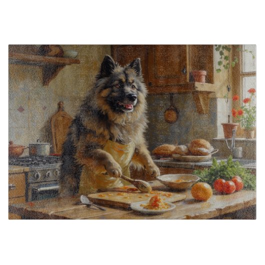 Keeshond Kookt in Keuken Snijplank (Voorkant)