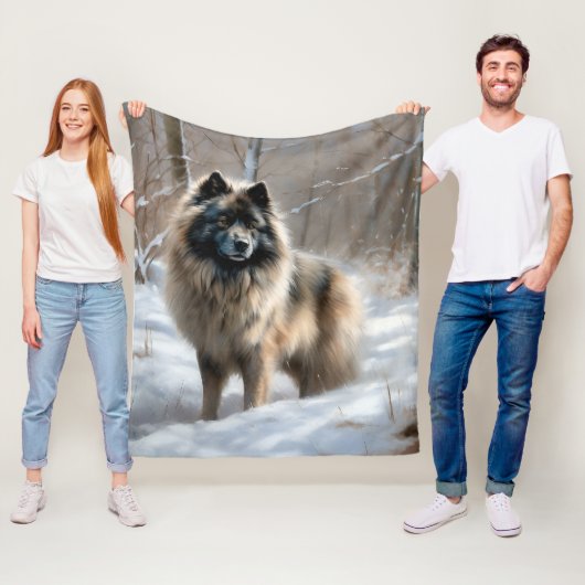 Keeshond Laat het Sneeuwen Kerstmis Fleece Deken (In situ)