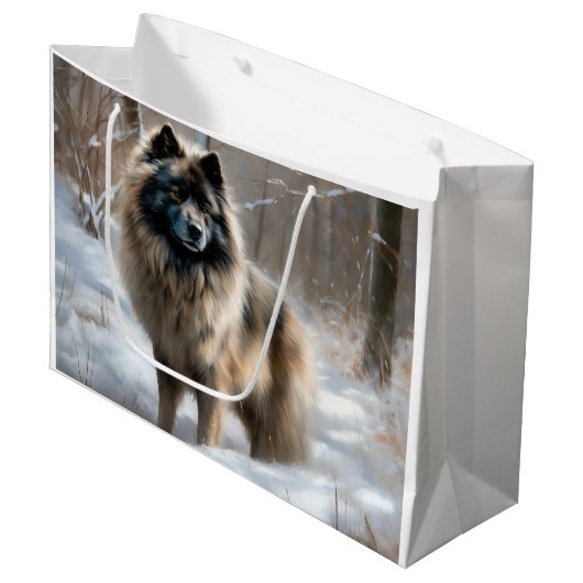 Keeshond Laat het Sneeuwen Kerstmis Groot Cadeauzakje (Voorkant Gekanteld)
