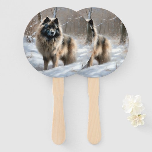 Keeshond Laat het Sneeuwen Kerstmis Handwaaier (Voorkant en achterkant)