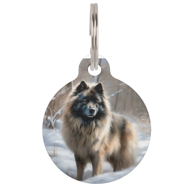 Keeshond Laat het Sneeuwen Kerstmis Huisdierpenning (Voorkant)