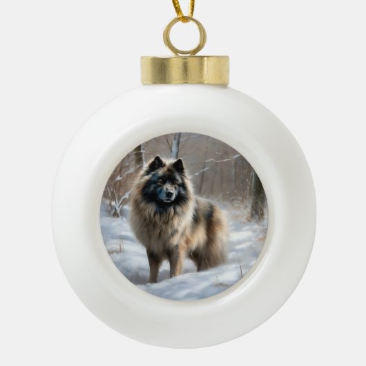 Keeshond Laat het Sneeuwen Kerstmis Keramische Bal Ornament (Voorkant)