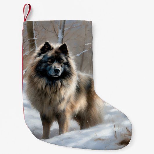 Keeshond Laat het Sneeuwen Kerstmis Kleine Kerstsok (Voorkant)