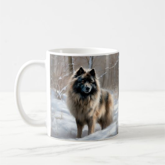 Keeshond Laat het Sneeuwen Kerstmis Koffiemok (Links)