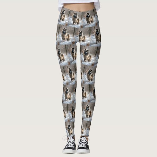 Keeshond Laat het Sneeuwen Kerstmis Leggings (Voorkant)