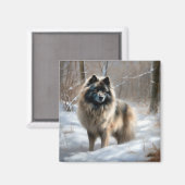 Keeshond Laat het Sneeuwen Kerstmis Magneet (Voorkant / Achterkant)