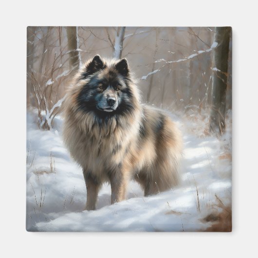 Keeshond Laat het Sneeuwen Kerstmis Magneet (Voorkant)