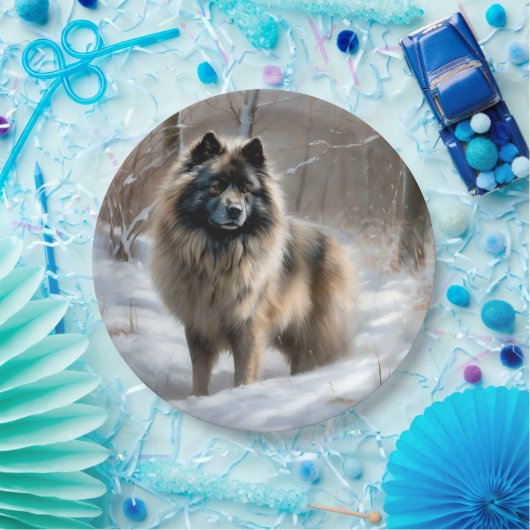 Keeshond Laat het Sneeuwen Kerstmis Papieren Bordje (Feest)