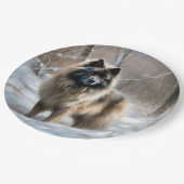 Keeshond Laat het Sneeuwen Kerstmis Papieren Bordje (Gekanteld)