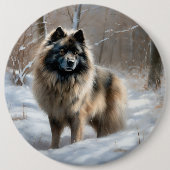 Keeshond Laat het Sneeuwen Kerstmis Ronde Button 6,0 Cm (Voorkant)