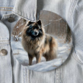 Keeshond Laat het Sneeuwen Kerstmis Ronde Button 6,0 Cm (In situ)