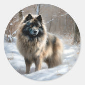 Keeshond Laat het Sneeuwen Kerstmis Ronde Sticker (Voorkant)