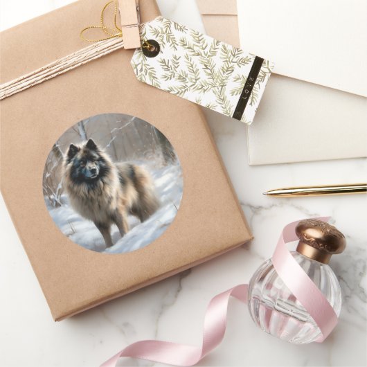Keeshond Laat het Sneeuwen Kerstmis Ronde Sticker (Geschenken)