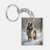 Keeshond Laat het Sneeuwen Kerstmis Sleutelhanger (Voorkant Links)